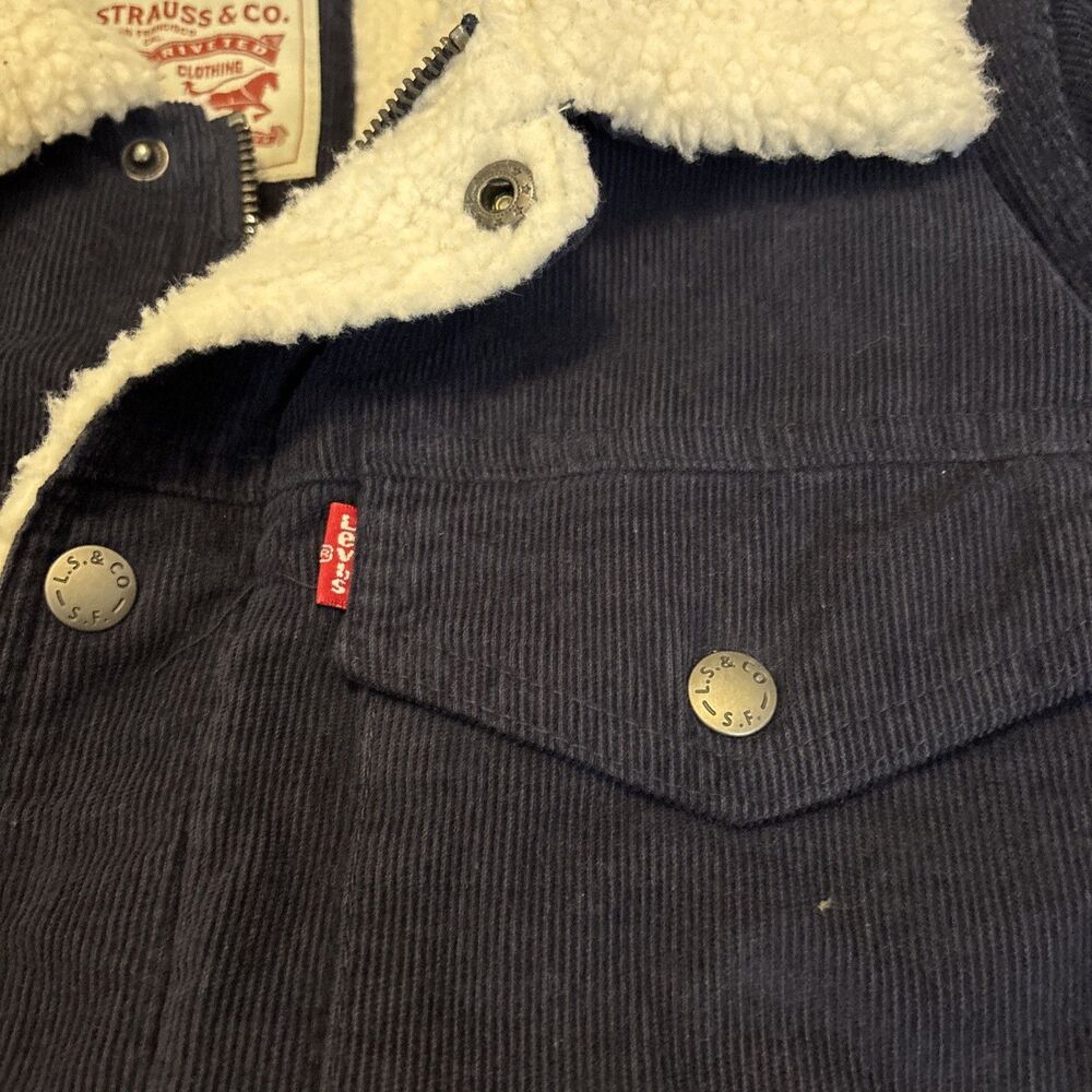 Levis Tracker Jacket Mens Small Blue Corduroy Sherpa Fleece Lined Flap Pocket - Picture 7 of 11